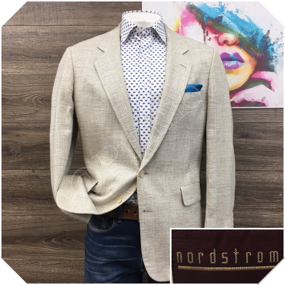 VINTAGE NORDSTROM Men Silk Blazer Sport Coat Casual Jacket Size 42R Classic Suit
